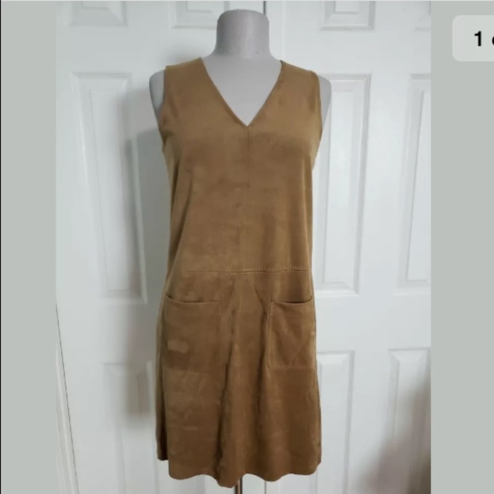 Max Studio Brown Faux Suede Dress Mod v-neck